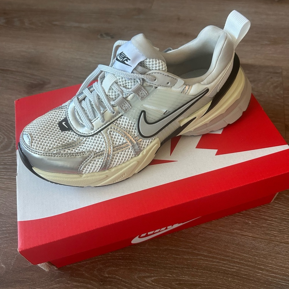 Nike V2K Run Cream and Black Sneakers